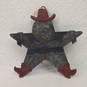 Collectible Vintage 90s tin cowboy Santa Christmas hanging ornament Xmas